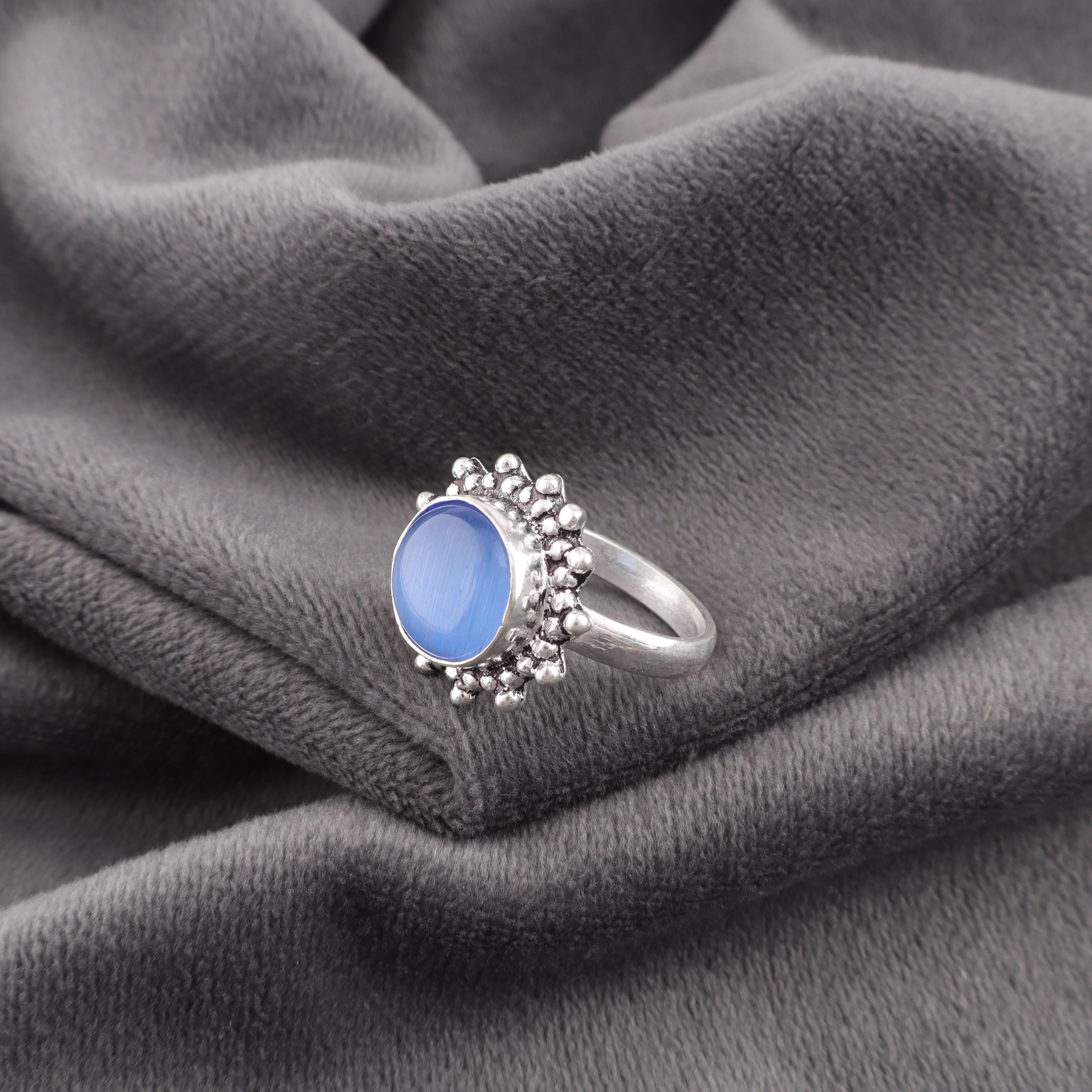 

Кольцо с камнем «кошачий глаз» темно-синего цвета, Ювелирное изделие из стерлингового серебра 925 пробы, Дизайнерское кольцо ручной работы, Подарок для сестры 4.5 синий