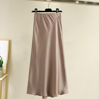 Women Skirt High Waist Satin Solid Clolor Elastic A-line Slim Fit Soft Breathable Ankle Length OL Commute Style Formal Party Prom Maxi Skirt