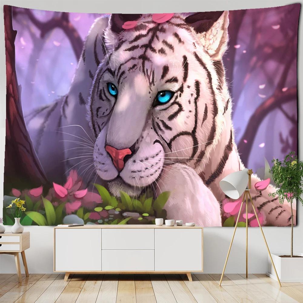 Mysterious Forest Tapestry Wall Hanging Flowers Jungle Animals Moon Ocean Landscape Illustration Room Home Decor