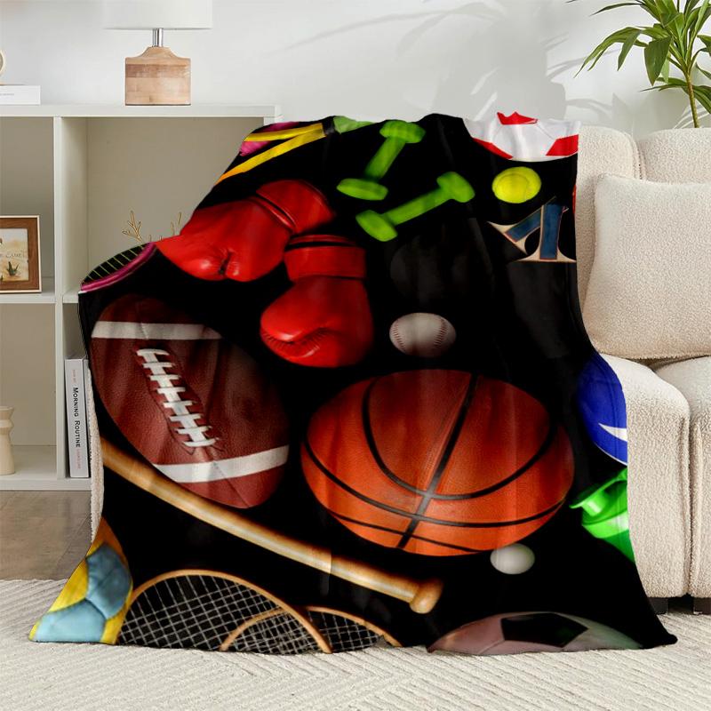 1PC Sports Equipment Collection Flannel Blanket Gift, Suitable for Both Men And Women, Soft Ideal for Beds And Sofa, Birthday Or Christmas Gift