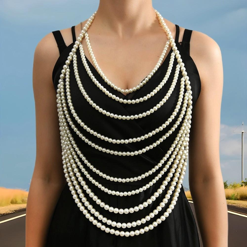 

Chain Body Boho Necklace Accessory With Pearl Beads For Fashion Women