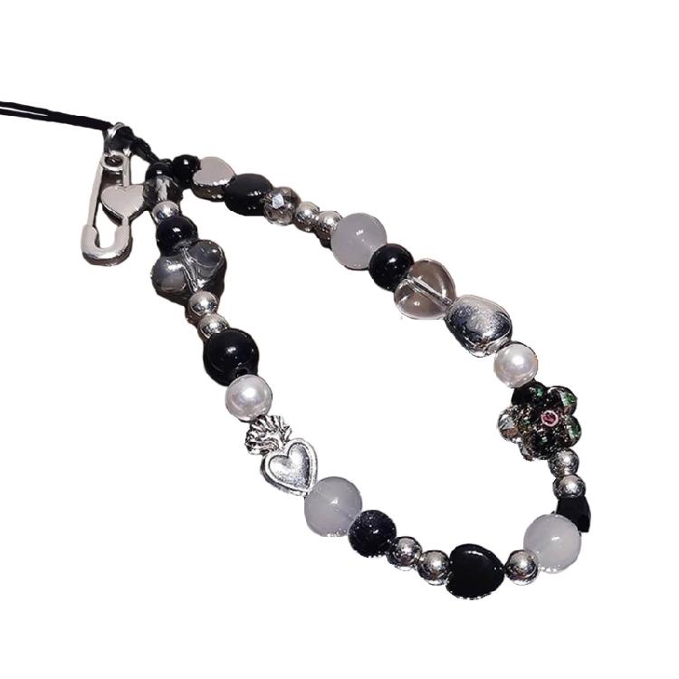 Elegant Flower Bead Pendant Accessory Y2K Heart Phone Charm Strap Hangings Charm