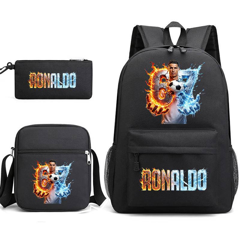 Cr7 Ronaldo 67 Print Schoolrugzak Set met Schoudertas & Etui voor Tieners Kinderen Lichtgewicht Dagrugzak