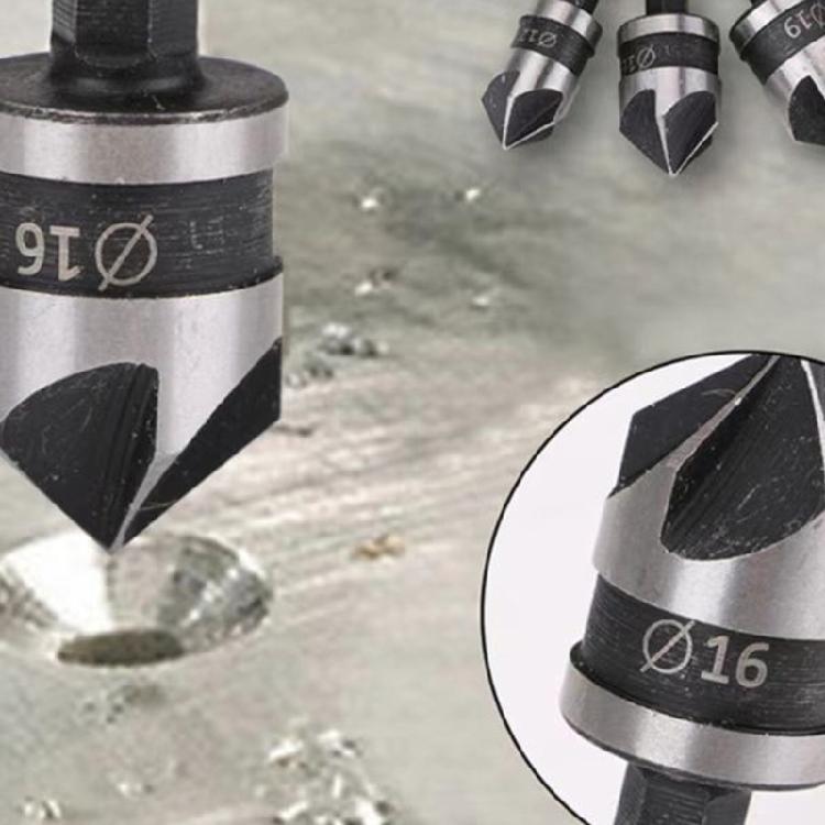 Precise Woodworking Chamfer Tool 5 Flute Hexadecimal Shank Countersink Drill Bit Set For Clean Countersinks 3Size