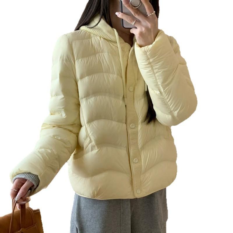 Winter New Short Down Jacket Women's White Duck Down Knitted Hooded Warm Jacket Small Man