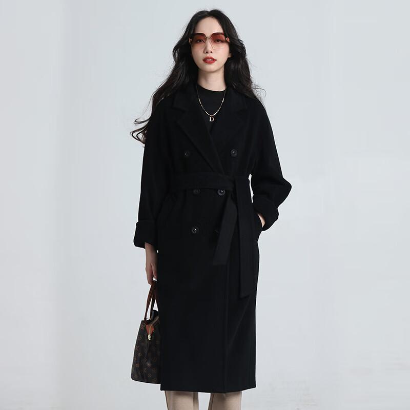 Yilvten Women's Double-Faced Wool Blend Belted Mid-Length Coat