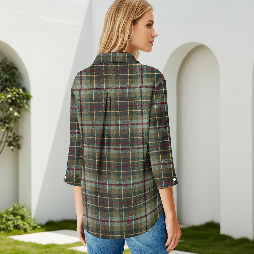 3/4-Ärmel Damenoberteile V-Ausschnitt Shirts Trendy Bedruckte Business Casual Arbeitsblusen