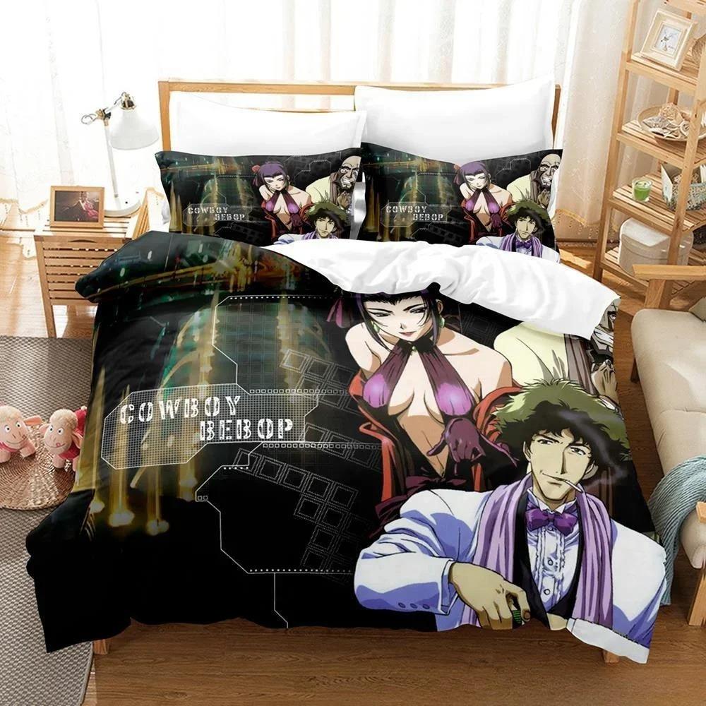 Mode 3D-gedrucktes Spiel Cowboy Bebop Bettwäsche-Set Cartoon Anime dreiteiliges Set Erwachsene Kind Schlafzimmer Bettbezug-Sets Heimtextilien