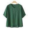 Women Tops V-Neck Embroidery Flower Pattern Short Sleeve Pullover Tops Loose Fit Pure Color Summer T-shirt