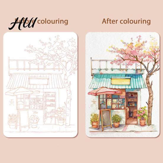 Travel Watercolor Painting Kit Portable Gouache Book Tri-Fold Design Pad Set with Art Creation 12 Color Grids Ergonomic Brush Stress Relief All-in-one