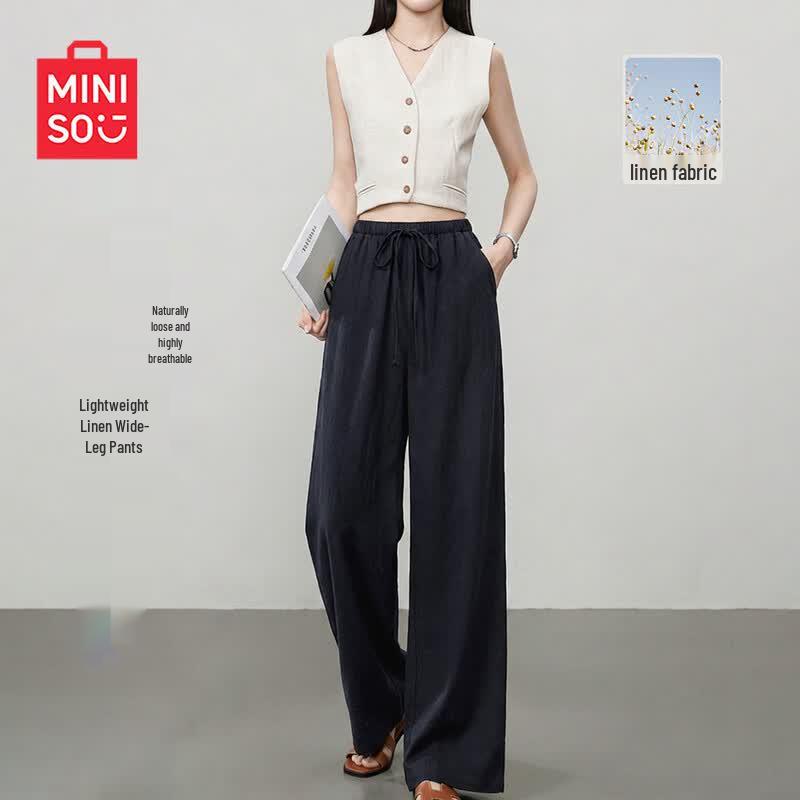 MINISO Women's Linen Blend Wide-Leg Pants