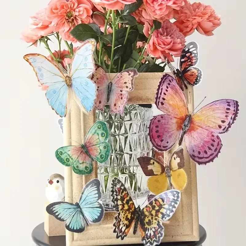 A Top Quality 36PCS Watercolor Butterfly 3D Wall Stickers Butterflies Room Home Decoration Self-adhesive Mural For Wedding DIY