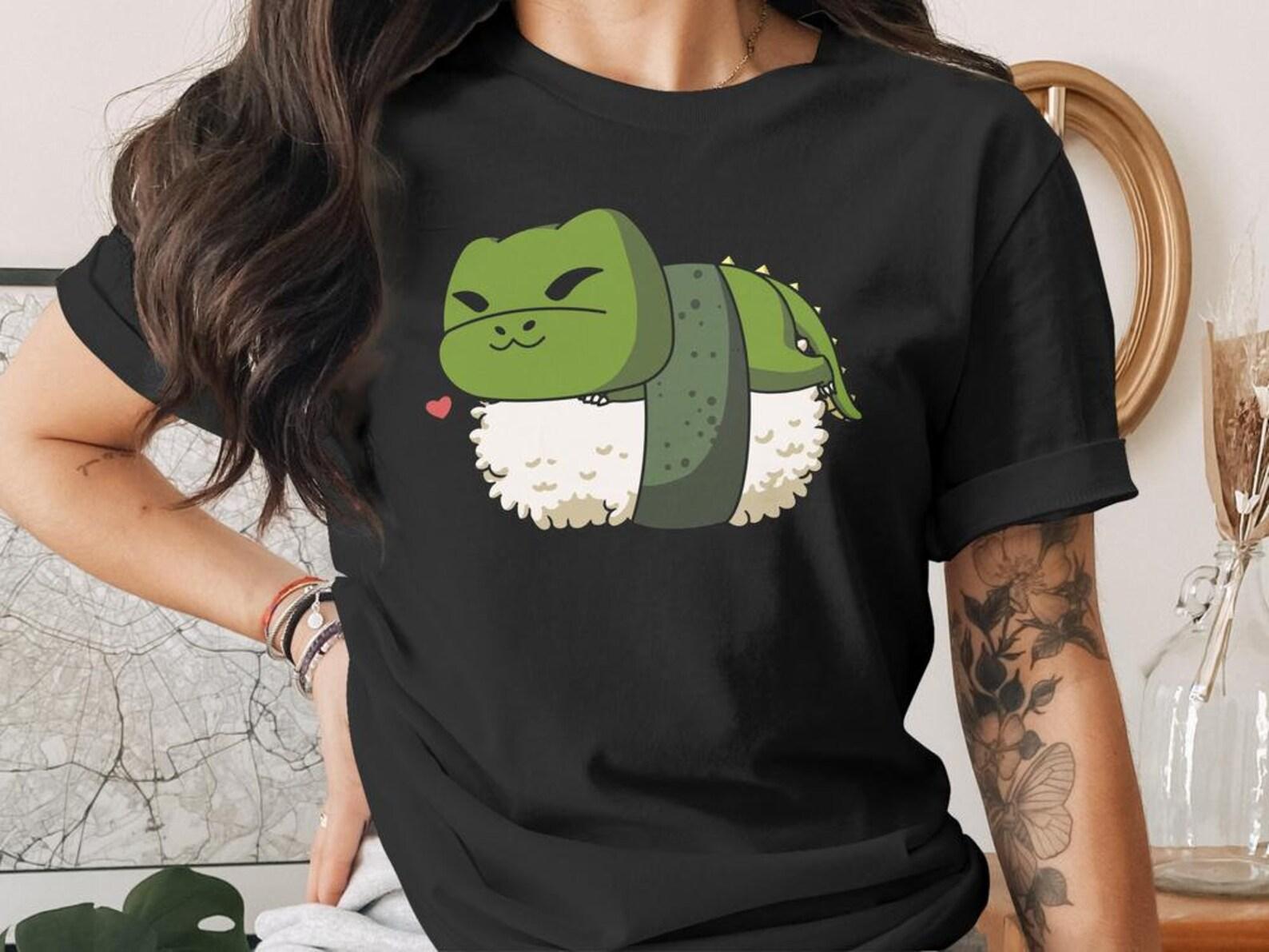 Cute Sushi T-Rex Dinosaur T-Shirt, Japanese Anime Gift, Kawaii Anime Sushi Shirt, Cute Japan Manga Art L