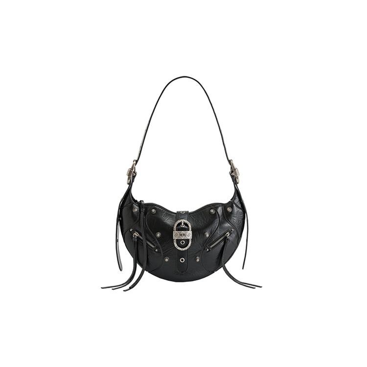 New JW PEI Artificial Leather Croissant Bag Biker Crossbody Bag Medium Size Unisex Bright Pink/Black/White 5S34