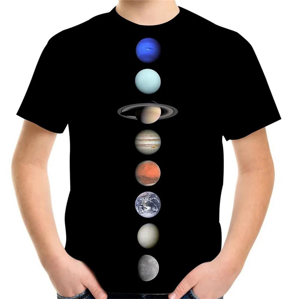 Summer 2-12y Children 3D Clothing Planet Earth Moon Galaxy Print Kids Baby Fashion T Shirt Boys Girls Birthday Tee Fashion Tops