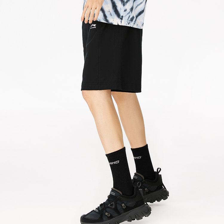 Li-Ning SS22 Sporty Trend Series Solid Color Large Logo Embroidered Loose Straight-Leg Sports Shorts Men Bottoms Black AKSS305-2