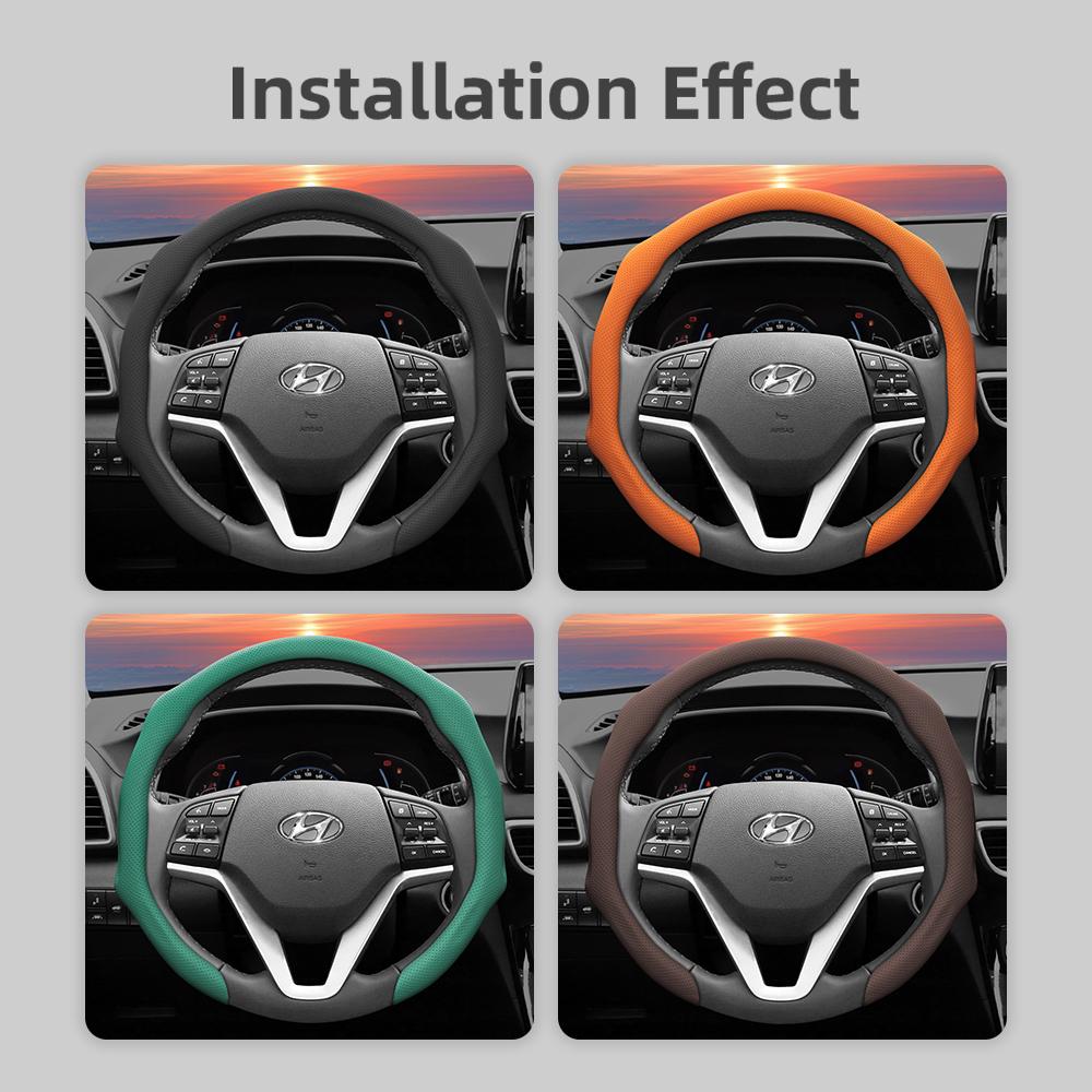 Suitable for Hyundai Perforated Leather Steering Wheel Cover, Non-Slip, Sweat-Absorbent, Breathable, Integrated Protective Case Elantra N Sonata Ioniq