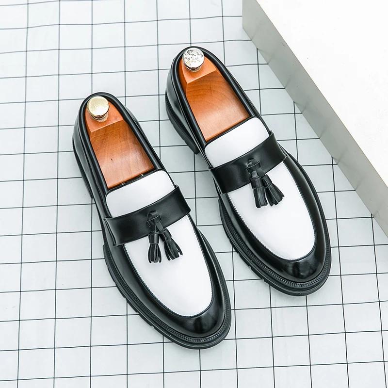 Fashion Luxury Brand European Style Men's Casual  Leather  Black Slip-on Wedding Party Flat Tassel Loafer Business Affairs Oxford Shoes