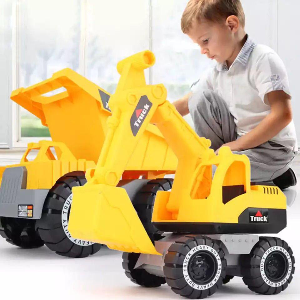 Bright Yellow Engineering Construction Truck Excavator Digger Vehicle Car Toy For Kids