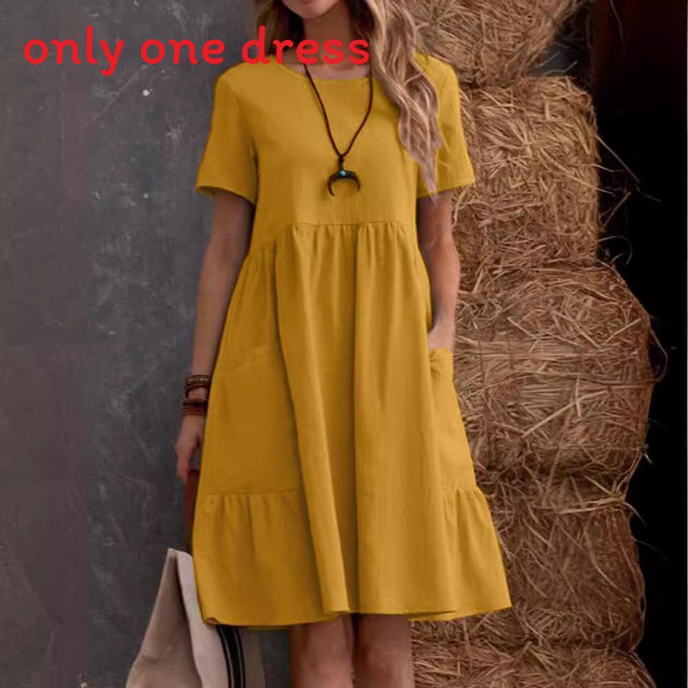 Vintage Cotton Linen Summer Dress With Pockets And Pleated Details For Women