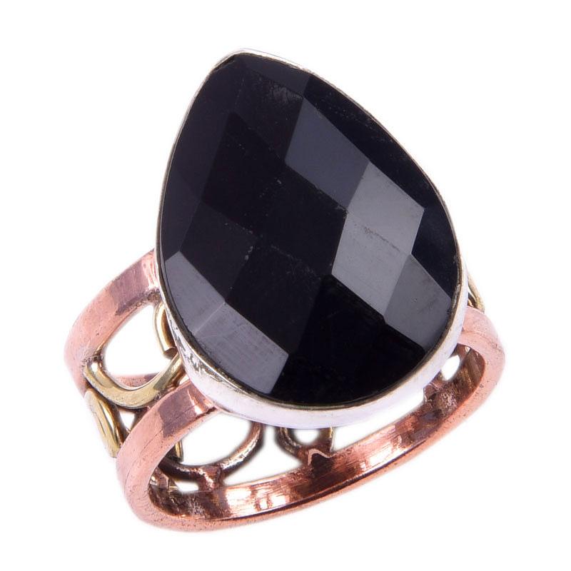 Natural Black Onex Gemstone Handmade 925 Sterling Silver Two Tone Ring S.7 K8U15