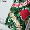 VONDA Women O Neck Sleeveless Hawaiian Print Casual Beach Holiday Long Jumpsuits Rompers