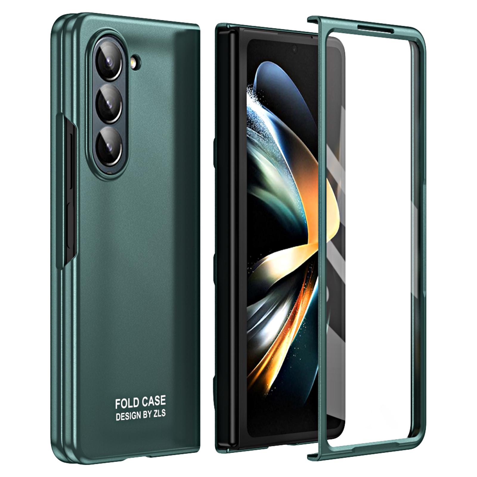 

For Samsung Galaxy Z Fold5 5G Phone Case Hard PC Scratch Resistant Cover with Tempered Glass Film Green