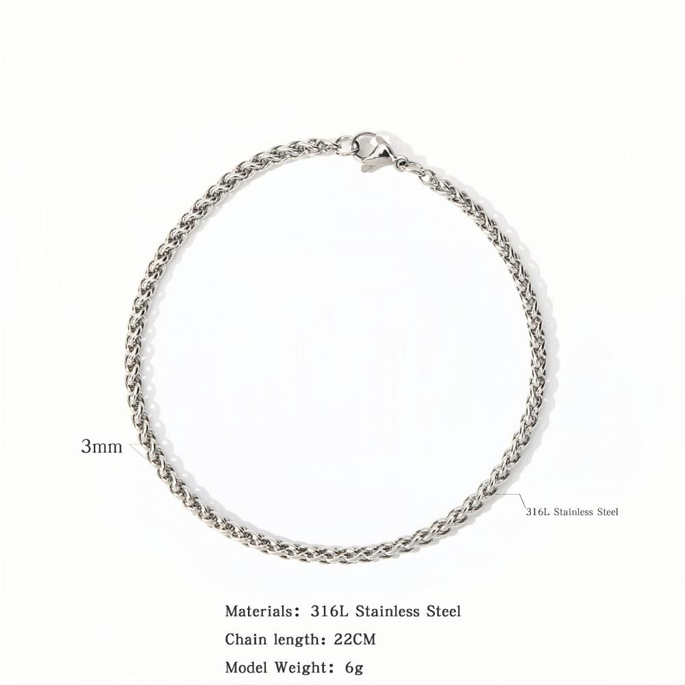 3mm Retro Stainless Steel Cable Chain Men Bracelet Simple Titanium Steel Jewelry Trendy Party Accessories 22cm