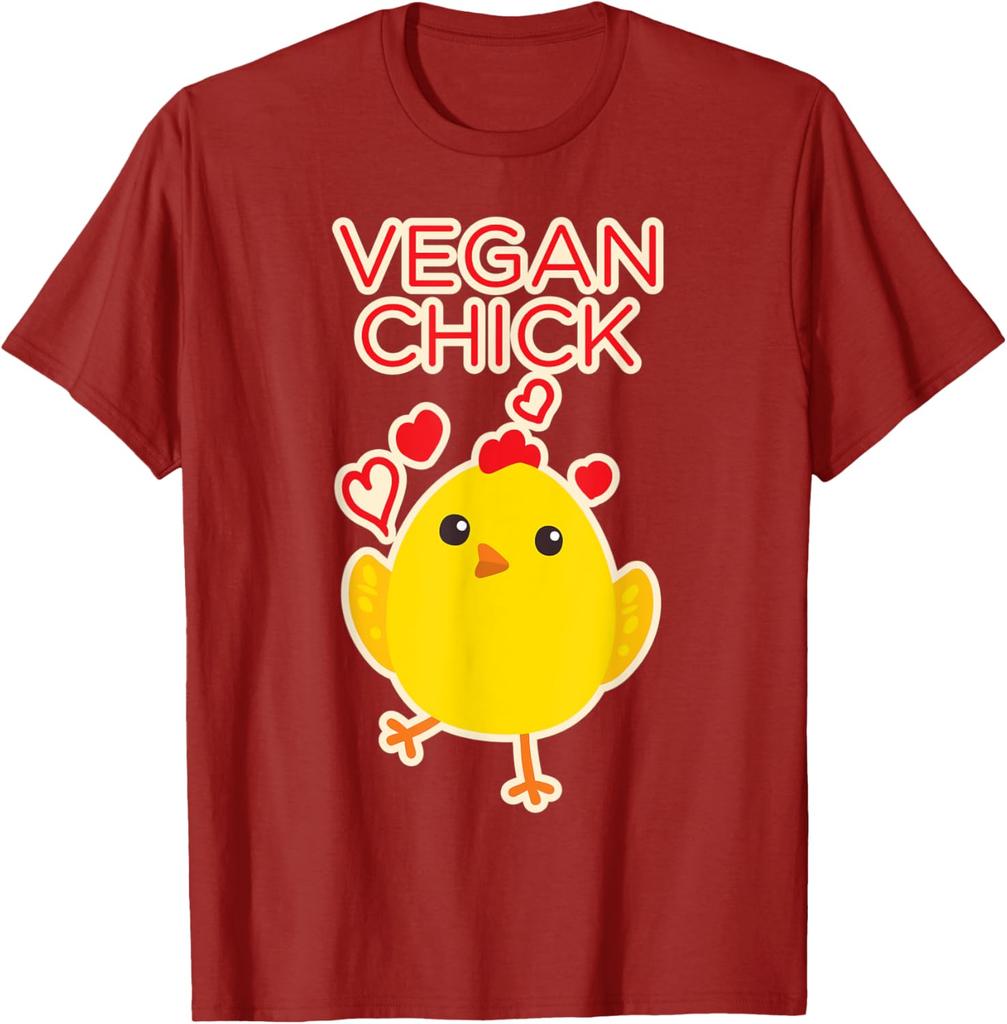 Vegan Chick Cute Cartoon Chicken Graphic Tee Soft Cotton Casual TShirt for Animal Lovers