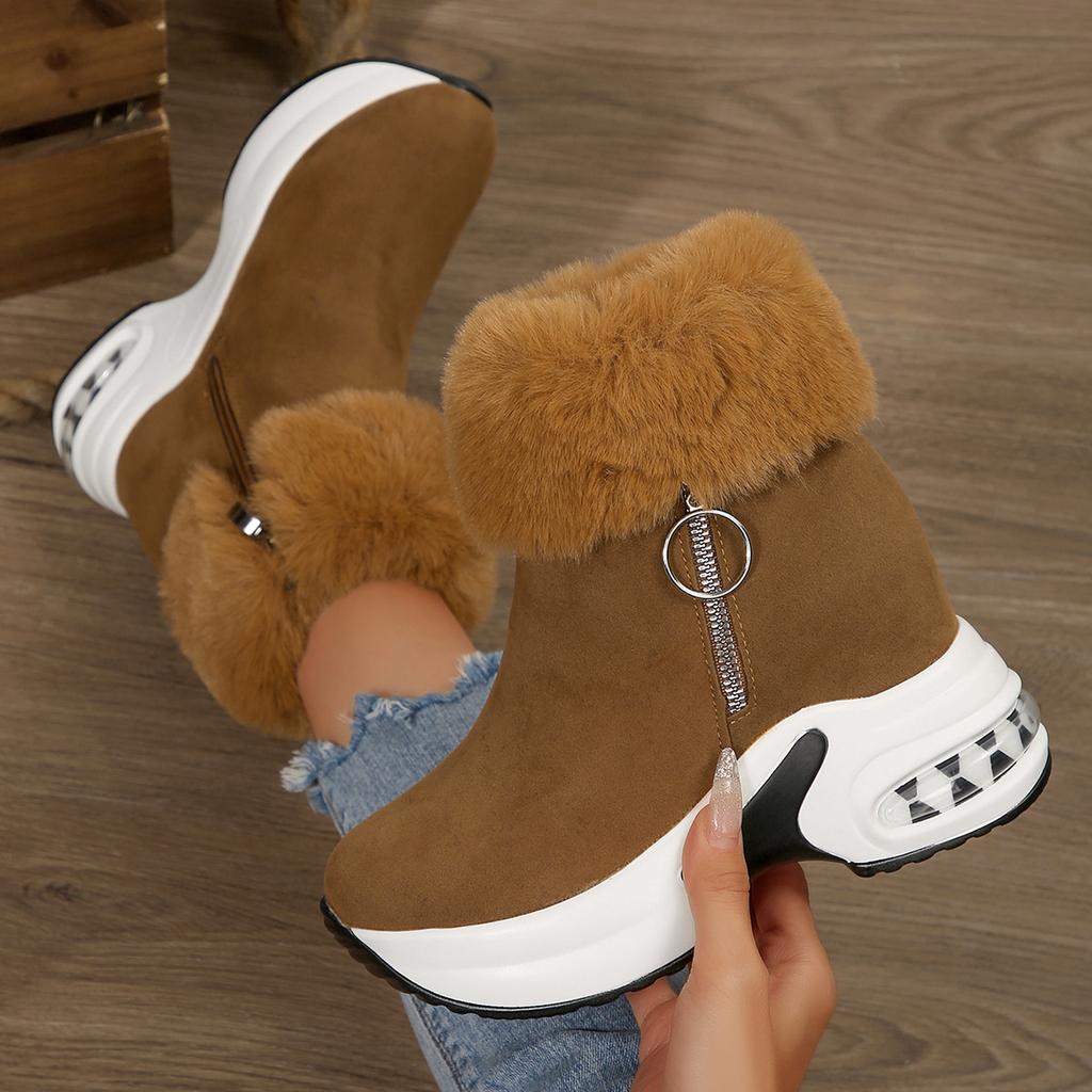 Autumn and winter new thick-soled snow boots large size fashionable warm cotton shoes medium tube solid color wedge heel air cushion short boots
