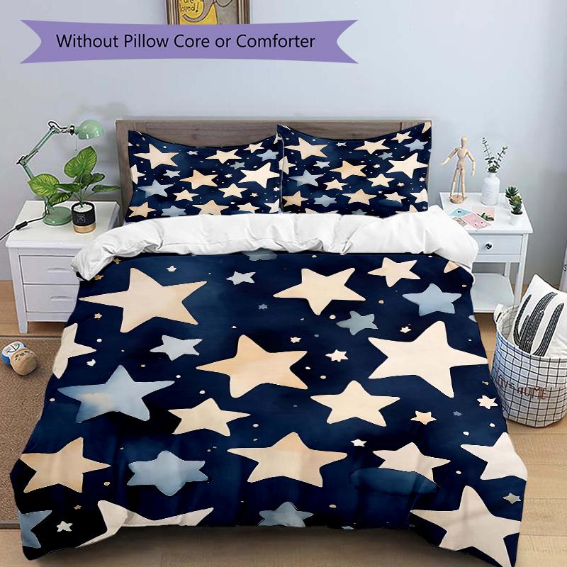 3pcs Starry Night Sky Design Quilt Cover Set (1 Quilt Cover + 2 Pillowcases Without Pillow Core)
