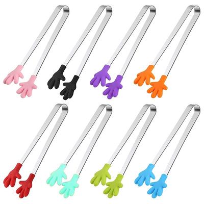 Silicone Mini Tongs 5.5 Inch Colourful Hand Shape Small Food Tongs for Serving Ice Cubes Fruits Sugar Snacks