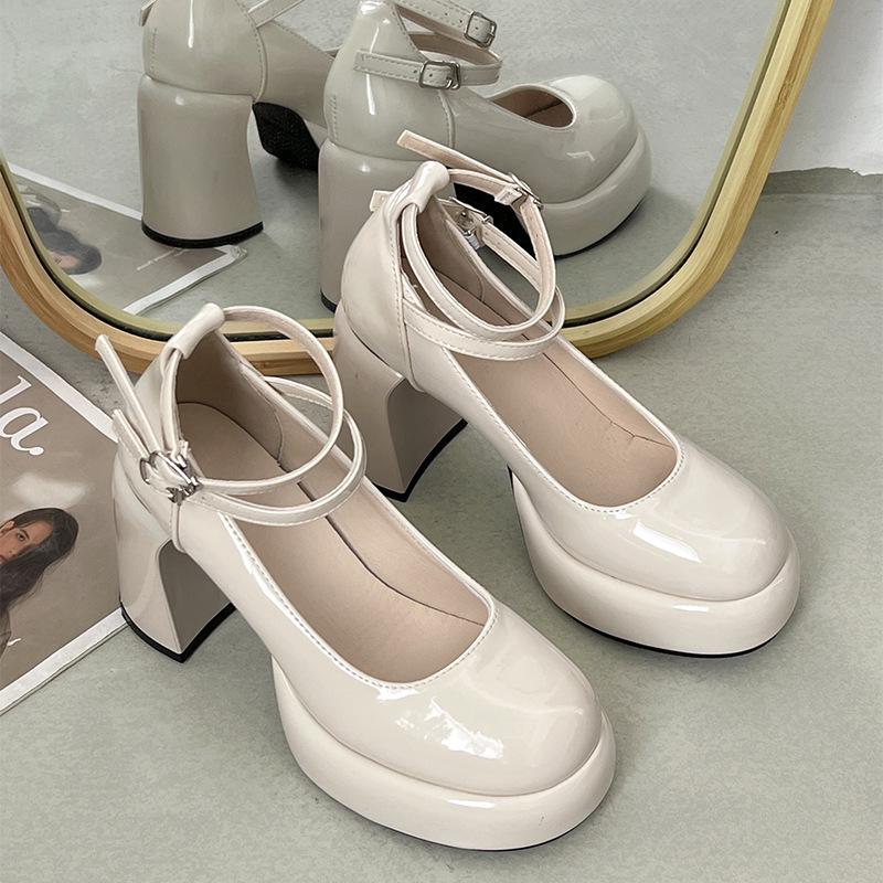 2024 Retro Chunky White Mary Jane Heels: Women's Small-Size Platform for Autumn/Winter