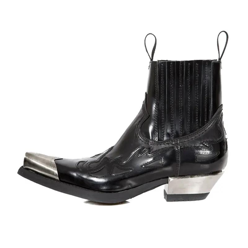 Spanish Trendy  Men Punk Chelsea Autumn and Winter New Western Cowboy Women's High Heel Square Head Short Boots