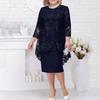 Fashion Women Casual Two Piece Set Dress Lace Embroidery Medium Long Length Qunide