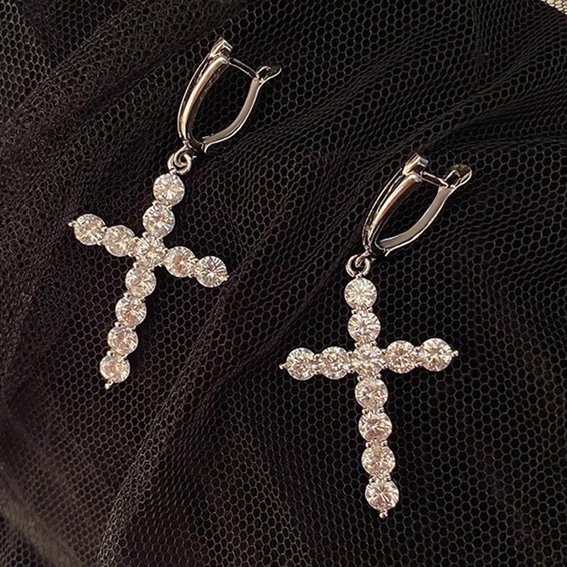 

Европейские и корейские кресты - популярные серьги для женщин, легкие роскошные модные круглые серьги с цирконием, повседневный дизайн