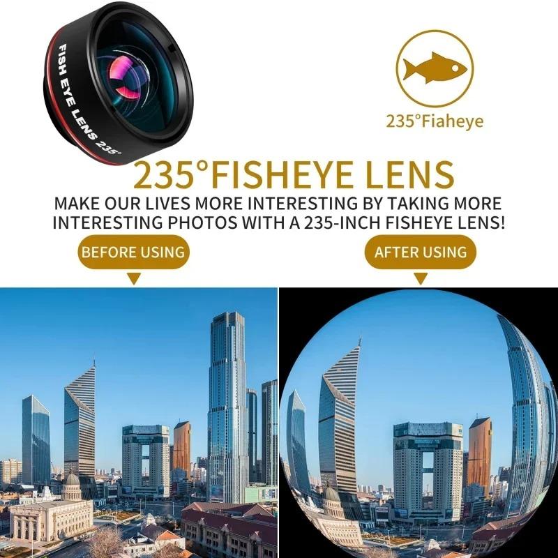 Universal 3-in-1 Phone Camera Lens Kit: Fisheye, 0.62x Wide Angle 25x Macro For Iphone 12/11/ Android Smartphone