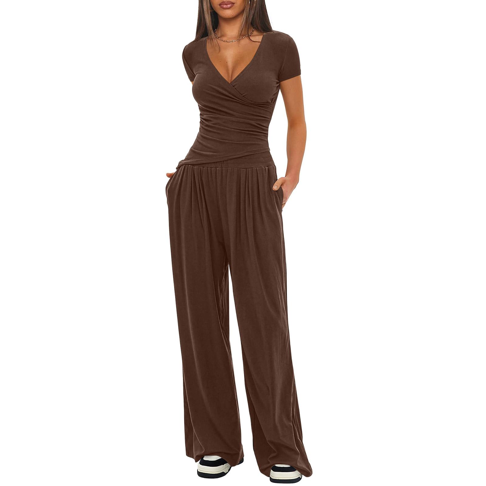 

Two Piece Sets For Women Casual Loose Long Sleeve Shirts And High Waisted Drawstring Shorts Tracksuit Outfits M кавовий