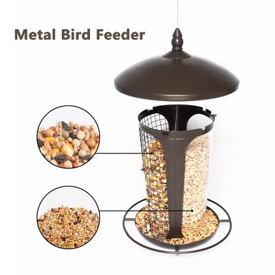 Comedouro de Pássaros Pendurado 2 em 1 para Jardim Exterior - Compartimento Alimentador com Dosagem Automática à Prova de Esquilos para Quintal