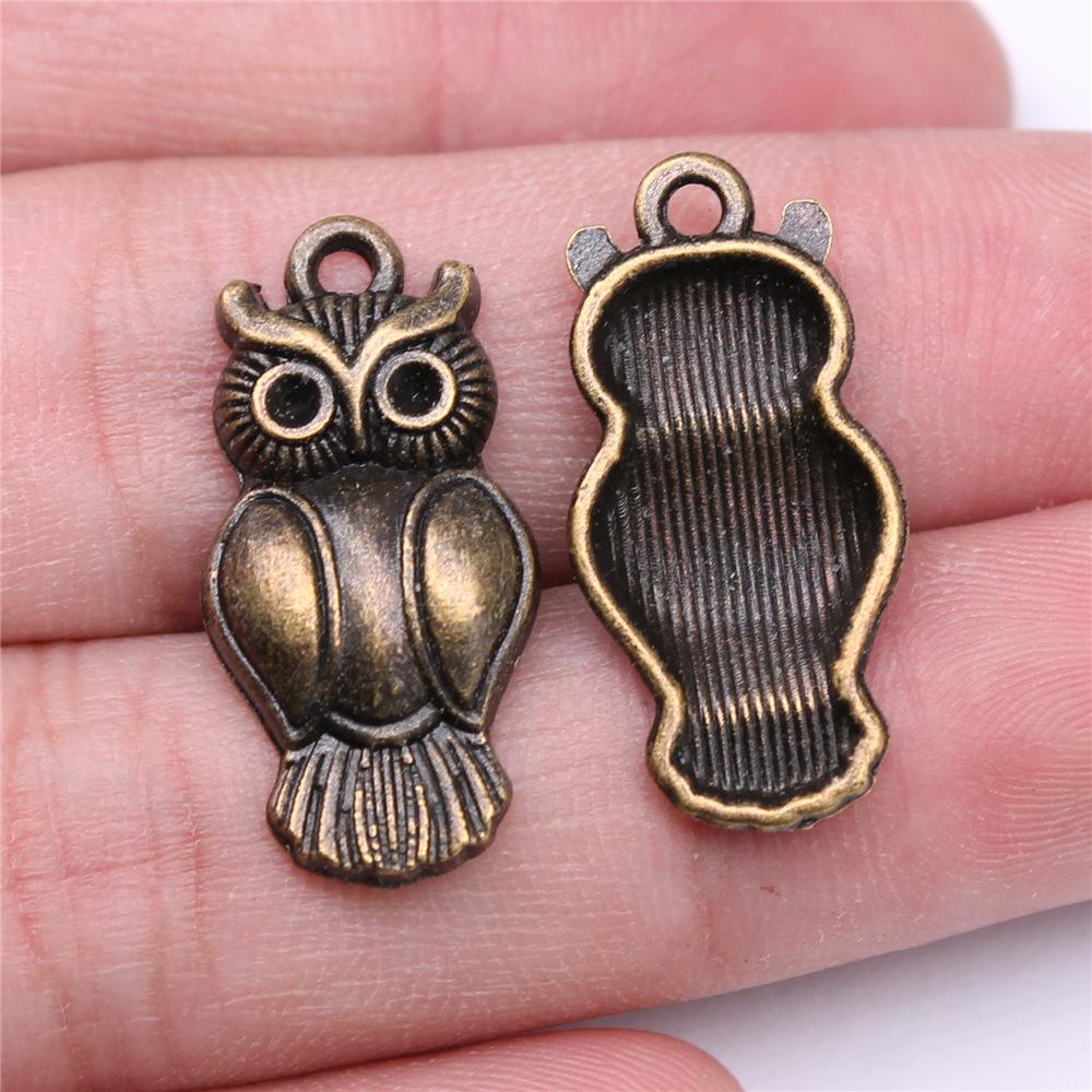 10pcs Vintage Antique Bronze Color Plated Owl Charms Pendant For Necklace Keychain Making DIY Crafts