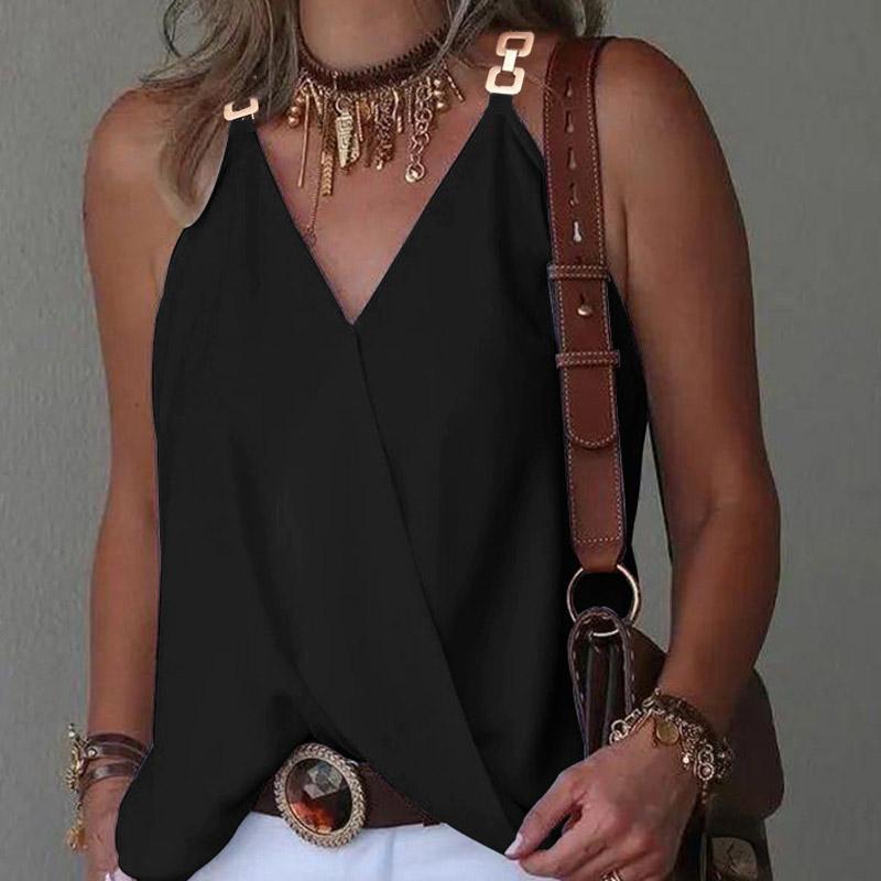 

Летняя майка с v-образным вырезом и металлической пряжкой на бретеле с принтом, майка для женщин, блузка без рукавов L