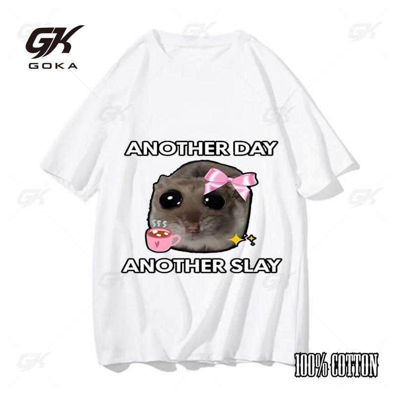

Funny Triste Hamster Another Day Slay T-shirt Casual Cute T-shirt Women s Pattern Printed Fashion Neutral Short Sleeve T-shirt S