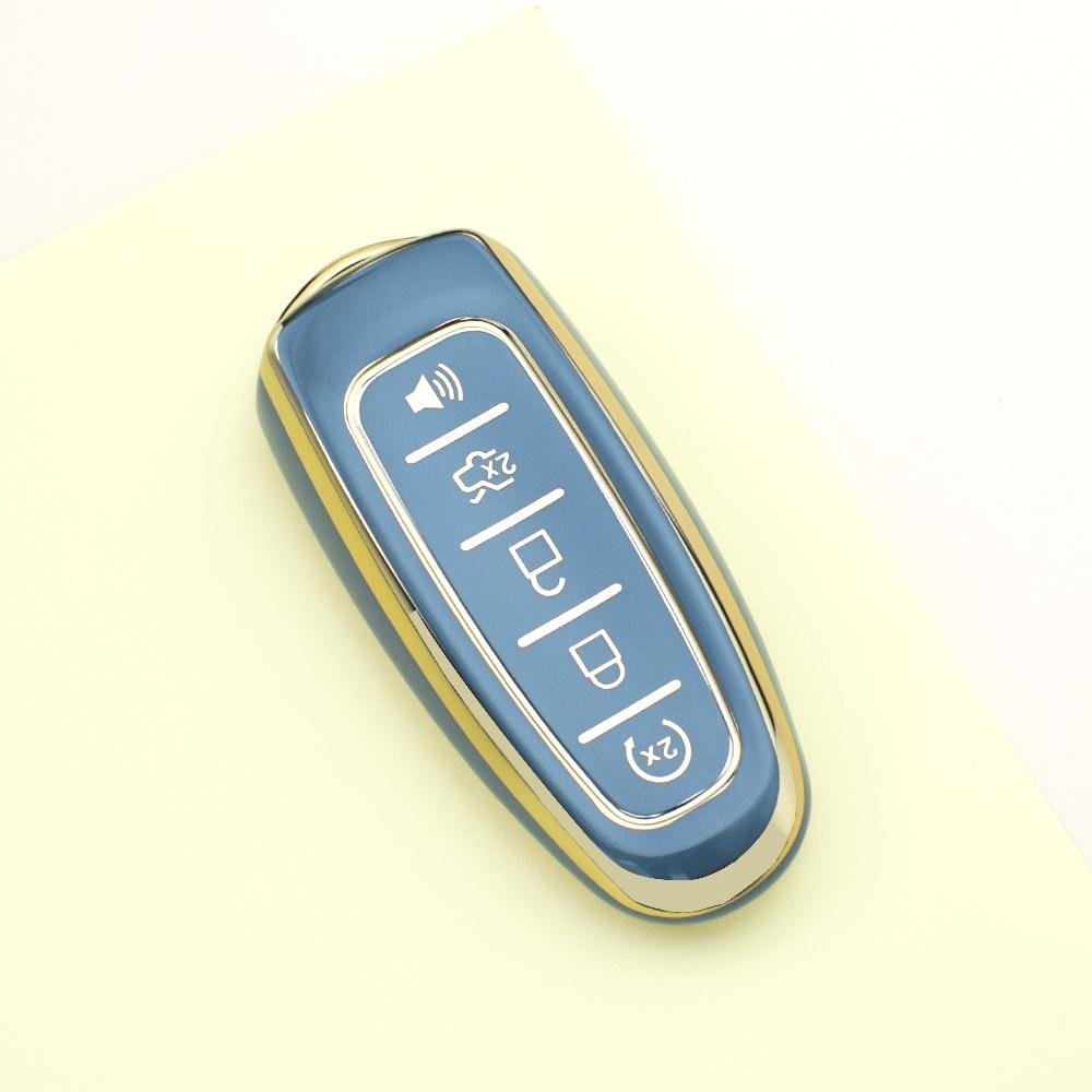

Модный чехол для ключа-пульта с 5 кнопками, ТПУ с золотой кромкой, для Ford Edge Escape Expedition Explorer Focus Taurus Flex C-MAX, защитный чехол серый