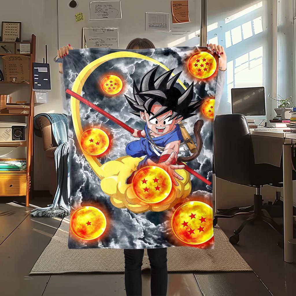 1PC Son Goku  Print Flannel Blanket, High Quality All Seasons, Home Decor, Warmth and Comfort, Perfect for Christmas Gifts
