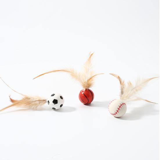 3PCS Cat Toy Exercise Ball with Feathers Lightweight Bounce Ball Interactive Entertainment Toy for Cat Active