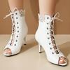 Women's Ankle Boots 2025 Summer Shoes Black White Fashion High Heels Peep toe Short Jazz Dance Boots Ladies Lace-up