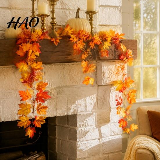 Reusable Artificial Garland 100/175/200CM Maple Leaf Garland, UV Resistant Faux Autumn Leaves Festive Hanging Rattan, Realistic Vine for Thanksgiving