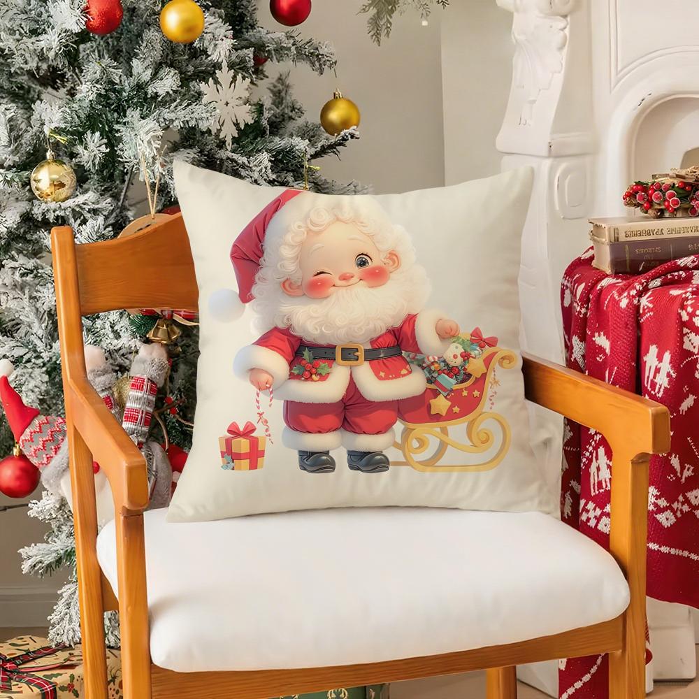 Christmas Cute Family Decorations Third Pillow Case Silky Short Plush With Invisible Zipper Dustproof Sofa Cushion Cover
