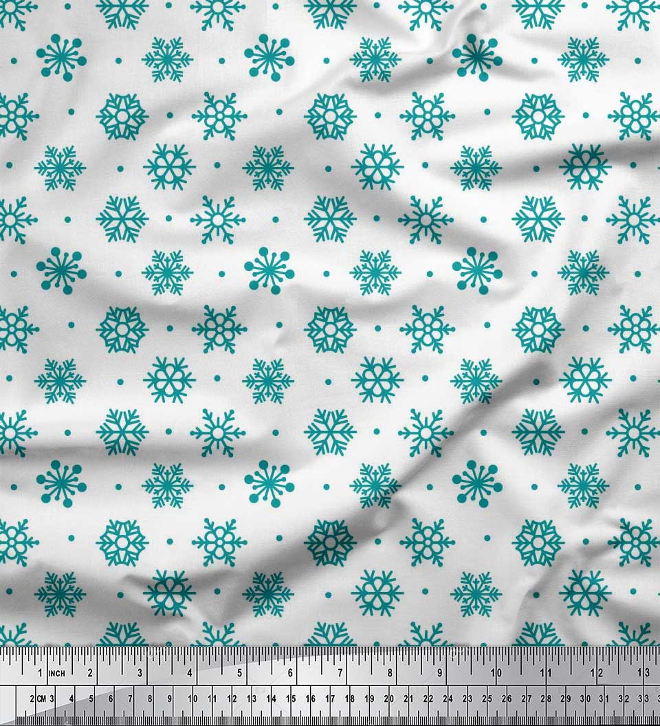 

Тканина Soimoi Japan Crepe Satin Dot & Snow Flakes Floral Print Тканина на метр 42 дюйма 42 Inch Wide - Poly Crepe зелений