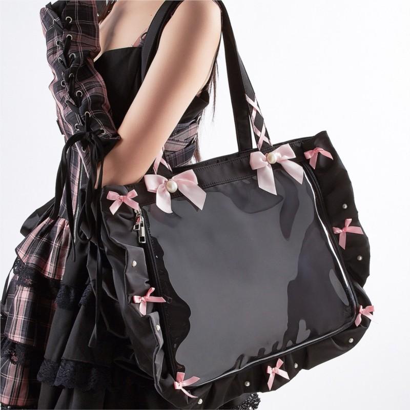 Japanische gerüschte Bandschleife Ita Tasche Damen Süß Niedlich Multifunktional Durchsichtige Umhängetasche Damen Anime Abzeichen Geräumige Tragetasche